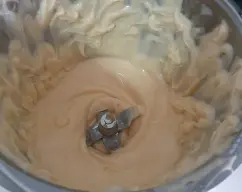 Step <p>Una vez frio el aceite preparamos la mayonesa con el aove aromatizado de los langostinos .</p><p>Ponga en el vaso los huevos,2 o 3 pellizco de sal.Mezcle 1min 40 seg/vel 4 y ,con la maquina en marcha ,vierta el aceite lentamente sobre la tapa,dejando que caiga en un hilo muy fino alrededor del cibulete para lograruna emulsion.</p><p>Primero incorporamos el aove aromatido ,luego el resto del aceite.</p><p>Vierta la mayonesa en un bol y reserve.</p> illustration