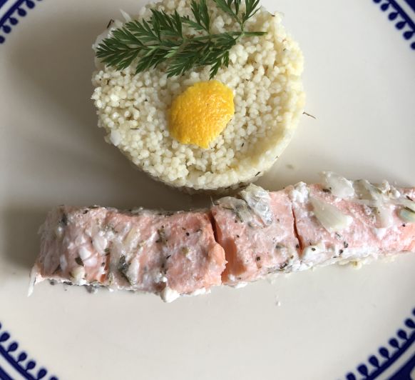 Papillote de salmón al limón con cuscus